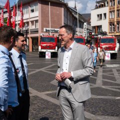 Tim Etzkorn und Christoph Kohlhaas im Gespräch mit Minister Michael Ebling